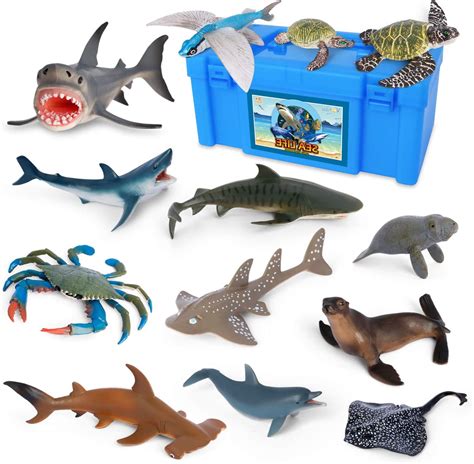 Volnau Sea Creature Toys 14PCS Atlantic Shark Toys Ocean Animal Figurines for Toddlers Kids Sea ...