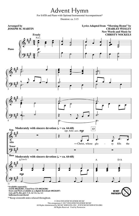 Advent Hymn Sheet Music by Joseph Martin (SKU: 00226285) - Stanton's Sheet Music