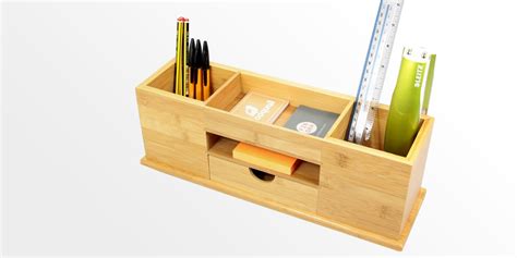 Desk Tidy, Wide Stationery Organiser | Bamboo Stationery Box | Office Supplies