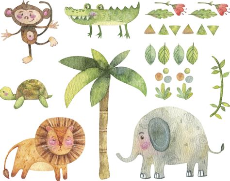 Watercolor jungle animals kids wall sticker - TenStickers