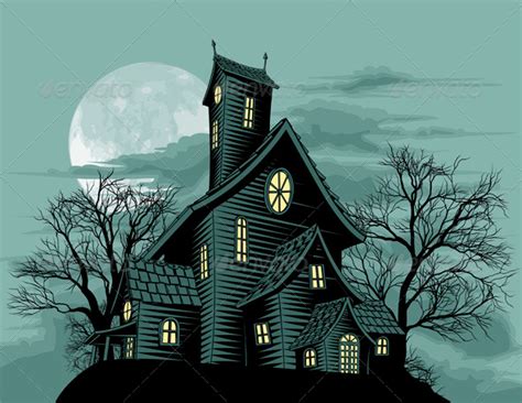 Creepy haunted ghost house scene illustration | GraphicRiver