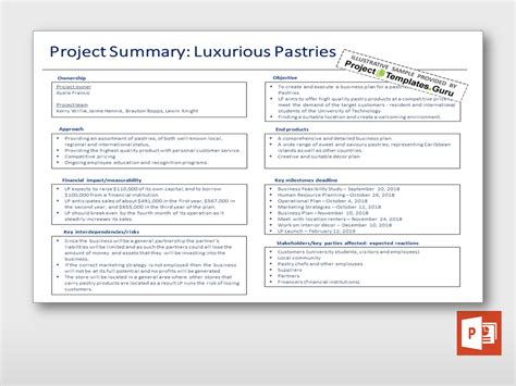 One Page Project Summary