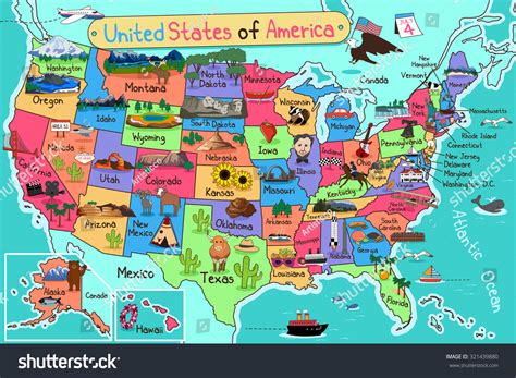 Vector Illustration Usa Map Cartoon Style Stock Vector (Royalty Free ...