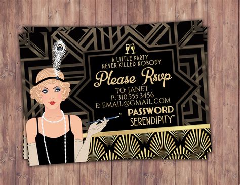 Great Gatsby birthday, RSVP card, Roaring 20's, Hollywood film theme ...