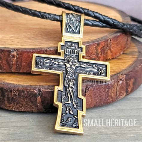 Large Orthodox Cross Necklace Gold-Black Color