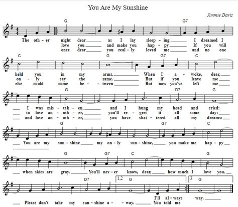 You Are My Sunshine Piano Letter Notes + Sheet Music - Irish folk songs