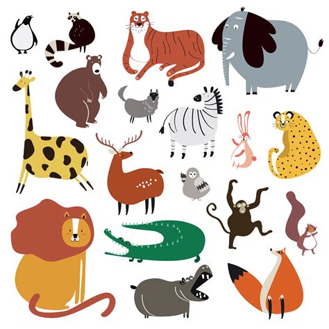 Collection of cute wild animals in cartoon style vector - Download Free Vectors, Clipart ...