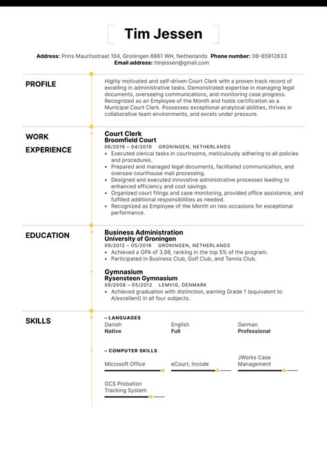 Court Clerk Resume Sample | Kickresume