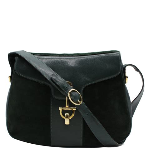 GUCCI Horsebit Vintage Suede Leather Shoulder Bag Black