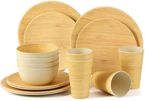 16-Piece Biodegradable & Eco Friendly Bamboo Dinnerware Set of 4 | Vanlife Eats