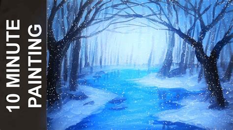 Painting a Winter Forest Landscape with Acrylics in 10 Minutes! - YouTube