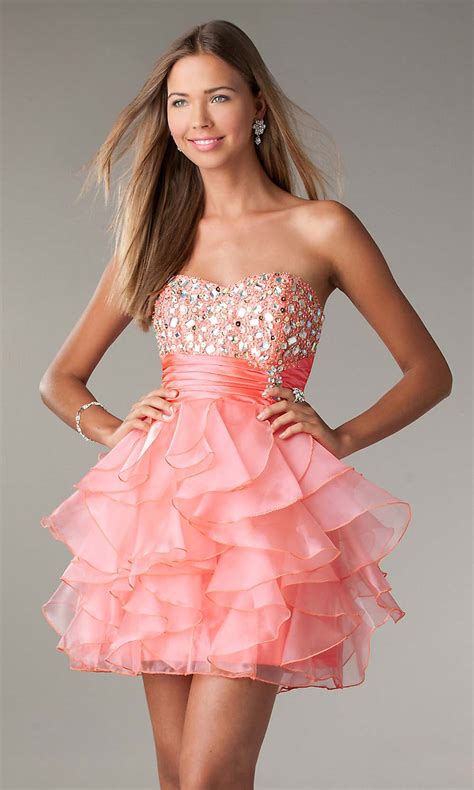 Short Coral Prom Dress | DressedUpGirl.com