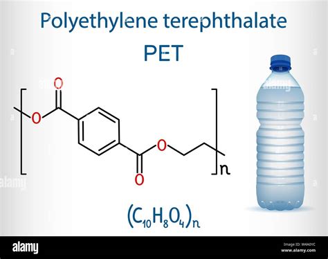 Polyethylene terephthalate or PET, PETE polyester, thermoplastic polymer molecule with plastic ...