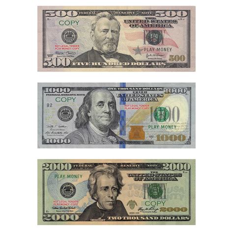 Custom Toys & Hobbies Inc. Play Money Set Paper Prop 2000 1000 500 Realistic Fake Dollar Bills ...