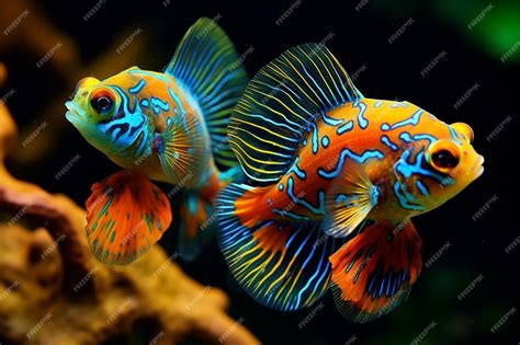 Premium AI Image | A pair of betta fish with blue and orange markings