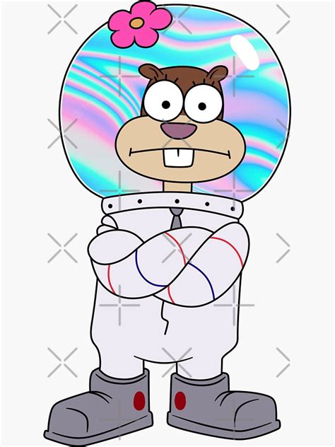 "Squirrel Sandy Cheeks from Spongebob stands with his hands folded. Holographic helmet" Sticker ...