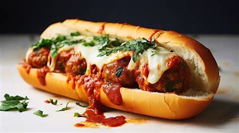 Premium AI Image | Meatball sub with tomato sauce and cheese