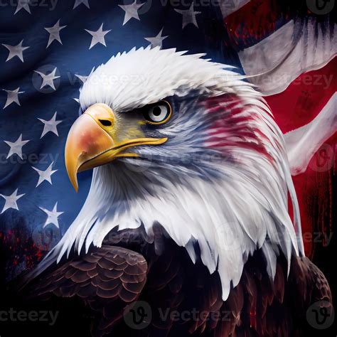 eagle and USA flag national poster. American Bald Eagle - a symbol of America with flag. Bald ...