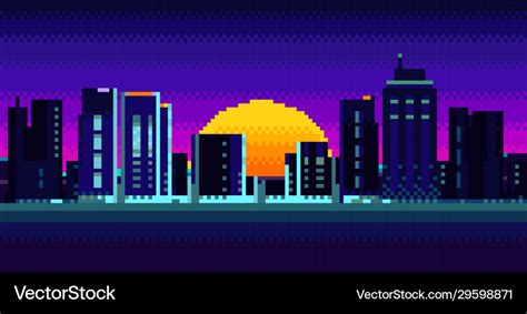 Retro sunrise with sun and neon city view Vector Image