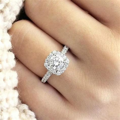 Classic Engagement Ring Silver Square White Cubic Zircon Ring Women Wedding Band CZ Rings Ladies ...