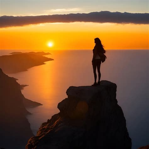 Premium Photo | AI of human figures stand atop a mountain peak gazing out at the distant sky