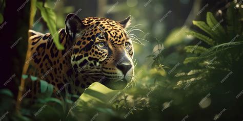 Premium AI Image | A leopard in the jungle with green leaves