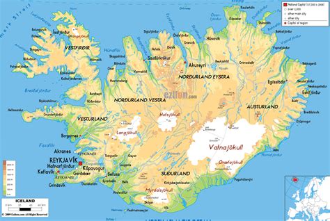 Large detailed physical map of Iceland with all roads, cities and airports | Vidiani.com | Maps ...