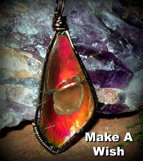 SALE HALF OFF Miracle Granting Ammolite Pendant. Red Ammolite Yellow ...