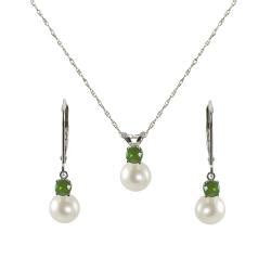 Pearls For You Silver Pearl and Peridot August Jewelry Set (6-6.5 mm ...