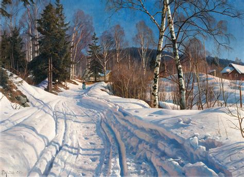 A Sunlit Winter Landscape, Peder Mørk-Mønsted, Oil On Canvas, 1919 : r/Art