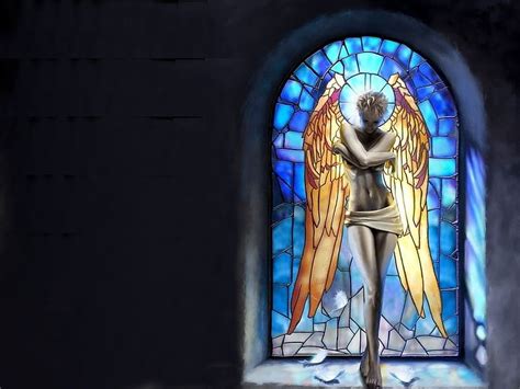 Angel in a Church, art, gold, cg, angel, black, blue, light, HD wallpaper | Peakpx