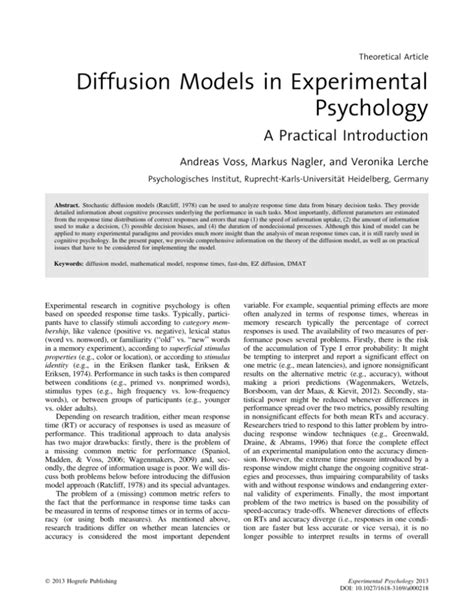 Diffusion Models in Experimental Psychology