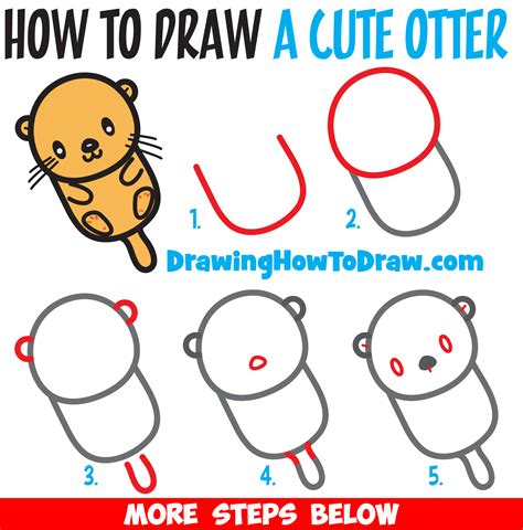 How to Draw a Cute Kawaii Cartoon Otter Floating Down the River Easy ...