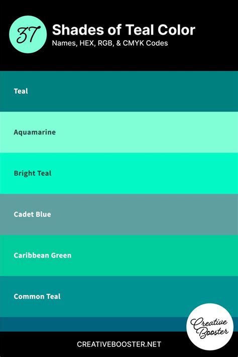 37+ Shades of Teal Color (Names, HEX, RGB, & CMYK Codes) in 2023 | Teal ...