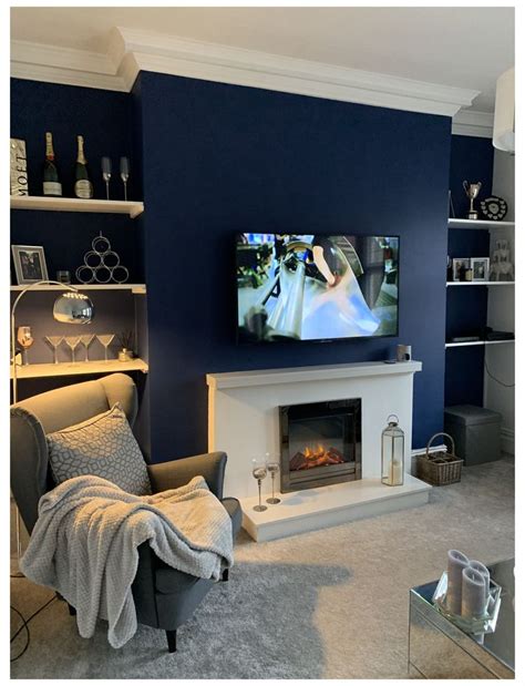 Navy Chimney Breast #navy #lounge #ideas #navyloungeideas | Blue walls living room, Blue living ...