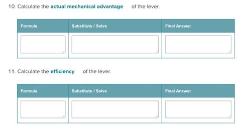 10. Calculate the actual mechanical advantage of the lever. Formula... | Course Hero