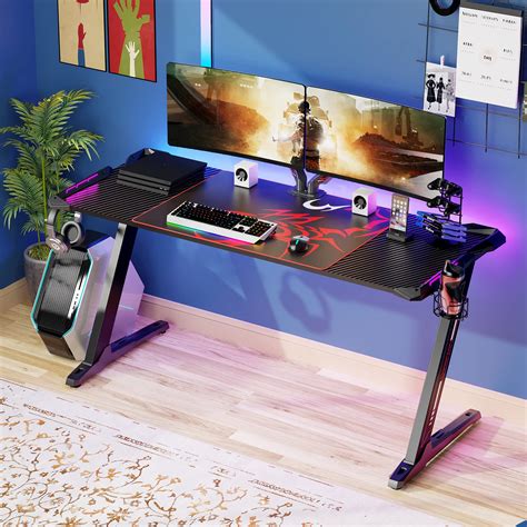 EUREKA ERGONOMIC Gaming Desk Z60 Computer Gaming Desk with RGB Lighting 153*60cm Large Desk ...