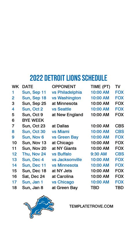 Detroit Lions Schedule Printable 2023