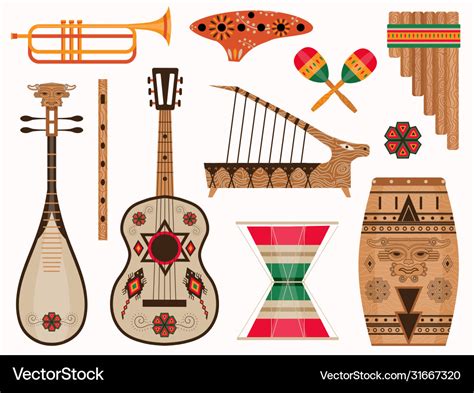 Aztec and mexican ethnic musical instruments set Vector Image