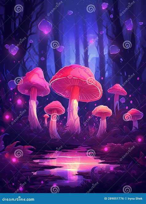 Neon Mushrooms, Cartoon Illustration, High Quality Llustration Stock Illustration - Illustration ...