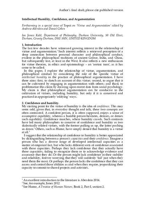 (PDF) Intellectual Humility, Confidence, and Argumentation | Ian James Kidd - Academia.edu