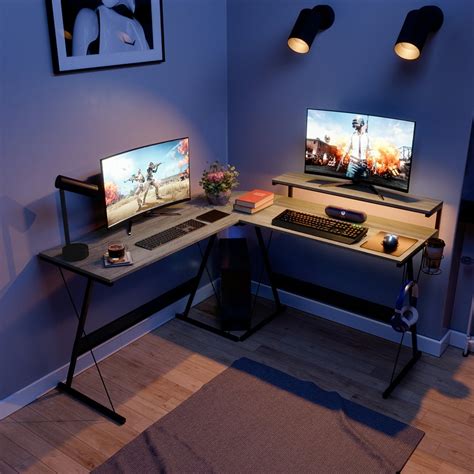 Bestier 55.2 inch LED L-Shaped Gaming Desk with Large Monitor Stand in Gray - Walmart.com ...