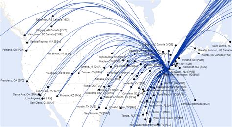 United Airlines route map - North America from Newark