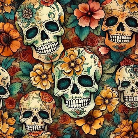 Premium AI Image | A colorful mexican day of the dead skull wallpaper