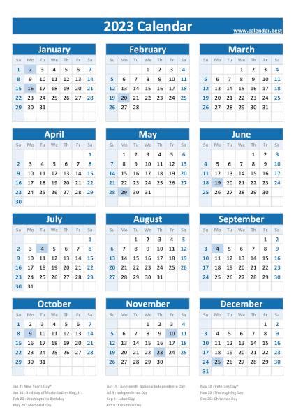 2023 Federal Holidays : list and 2023 calendar with holidays to print