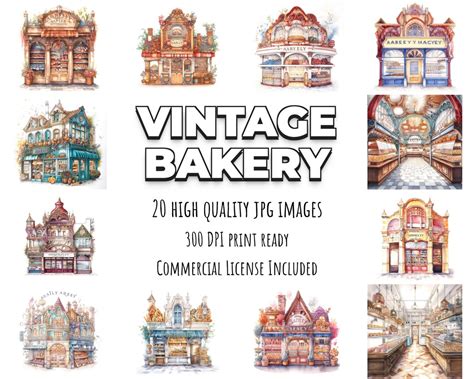 Vintage Bakery 20 High Quality JPG Images Commercial Use Digital Download, Digital Planner ...