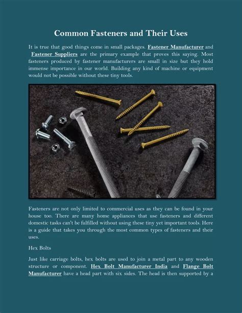 PPT - Common Fasteners and Their Uses PowerPoint Presentation, free download - ID:11184798