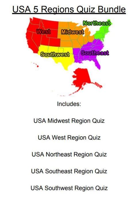 USA 5 Regions Quiz Bundle | States and capitals, State capitals map ...