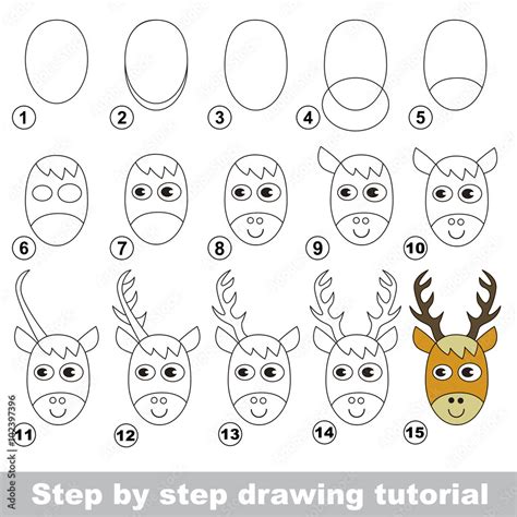 Drawing tutorial. How to draw a Deer Head Stock Vector | Adobe Stock