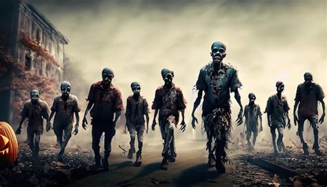 Premium AI Image | Apocalypse fantasy scene group of zombie walking ...